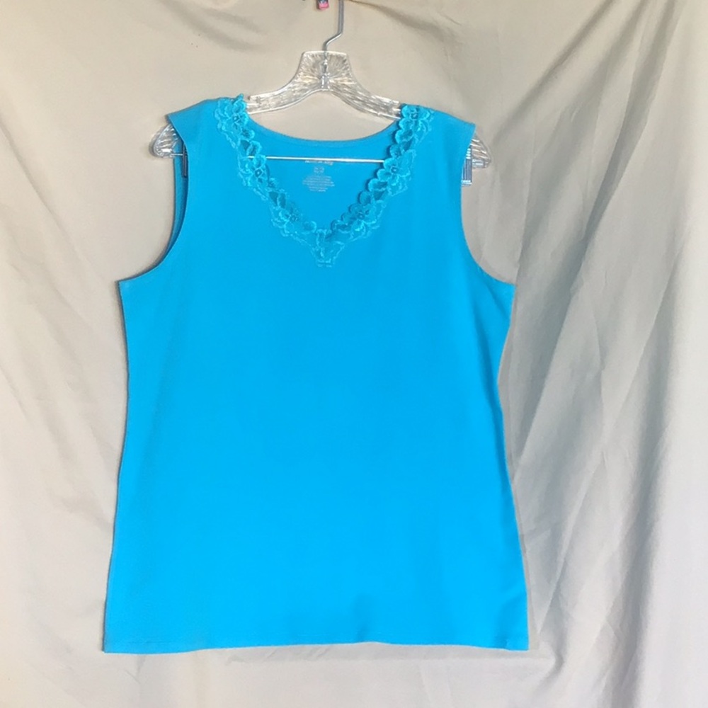 White Stag Blue Knit Tank Top with Decorative Trim